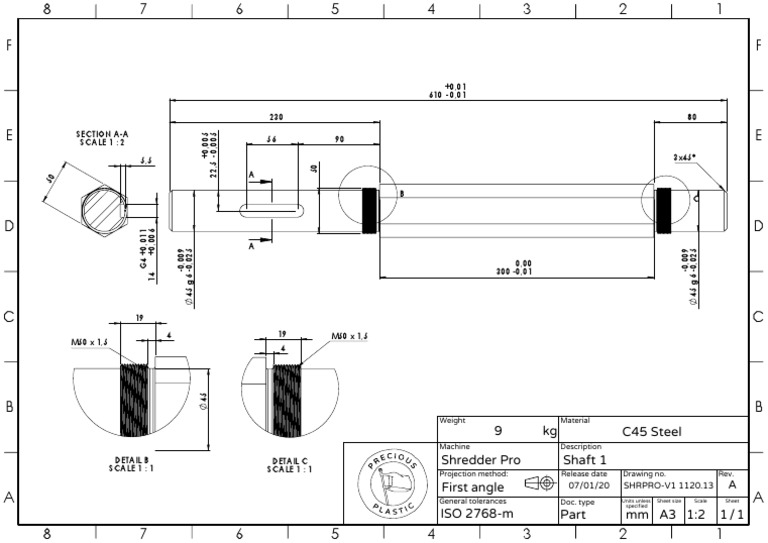 Gear Shaft 2D Drawing Specifications | PDF | Mechanical Engineering ...