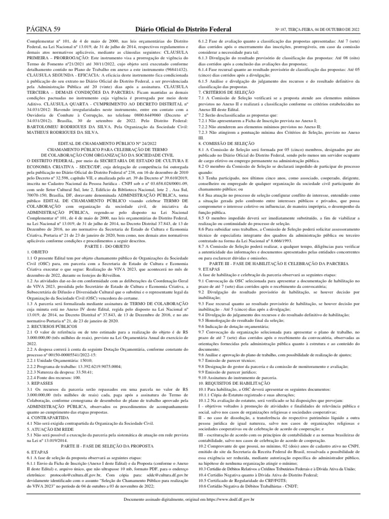 Dodf 187 04102022 Integra5960 Download grátis PDF Administração