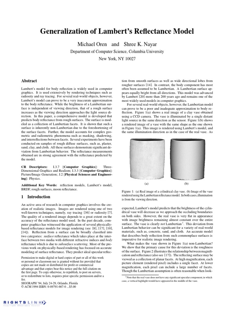 Generalization of Lambert's Reflectance Model 1994 PDF