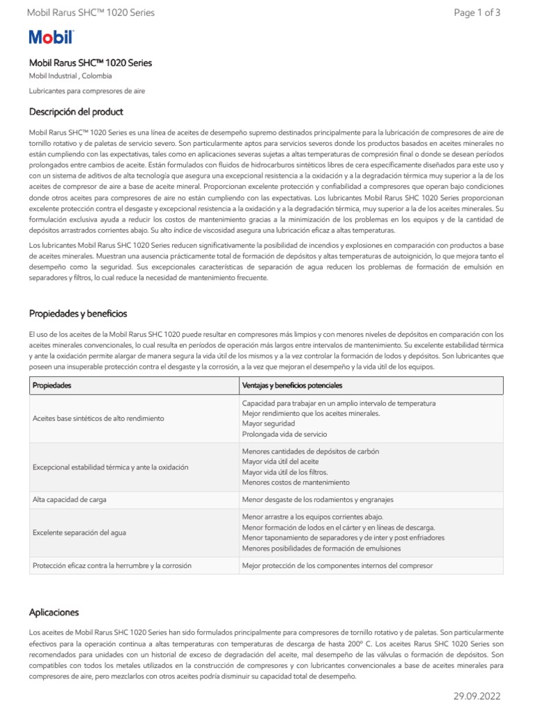 GL XX Mobil Rarus SHC 1020 Series | PDF | Lubricante | Química