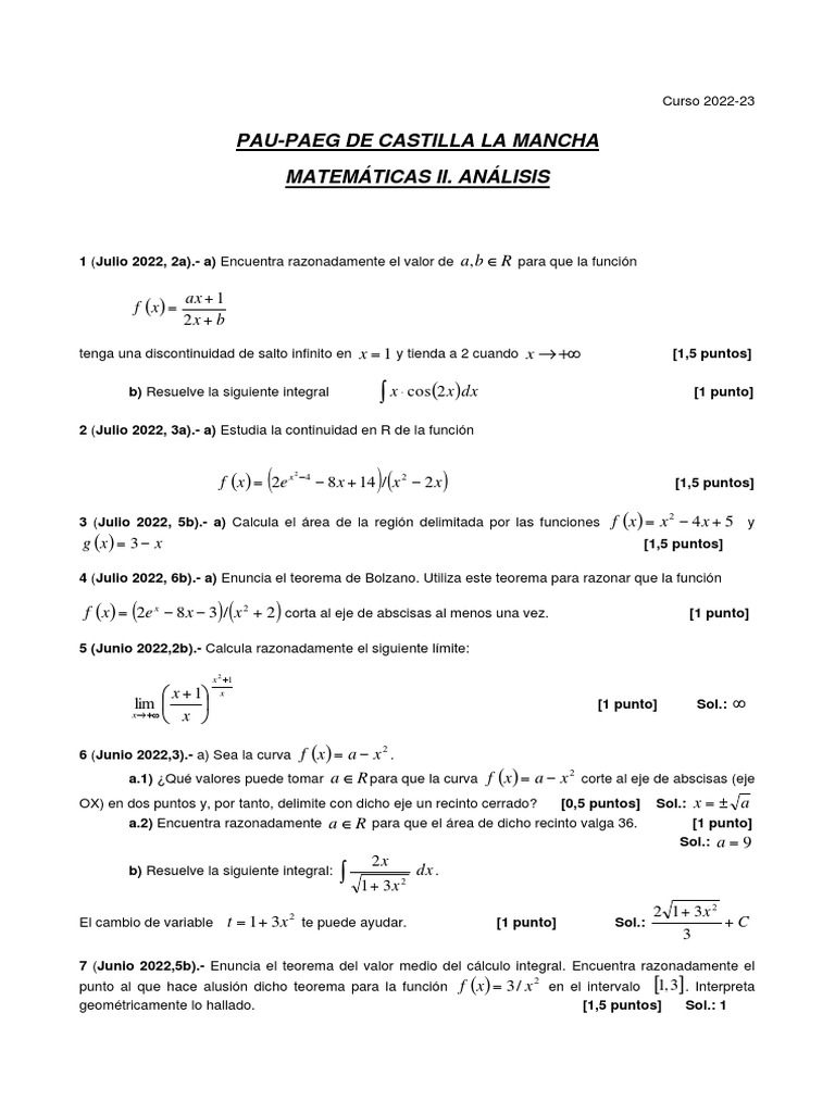 PAEG PAU Análisis | PDF | Integral | Derivado