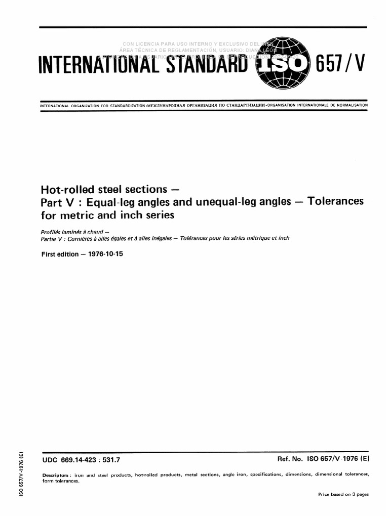 ISO 657/V: Tolerances for Steel Angles | PDF
