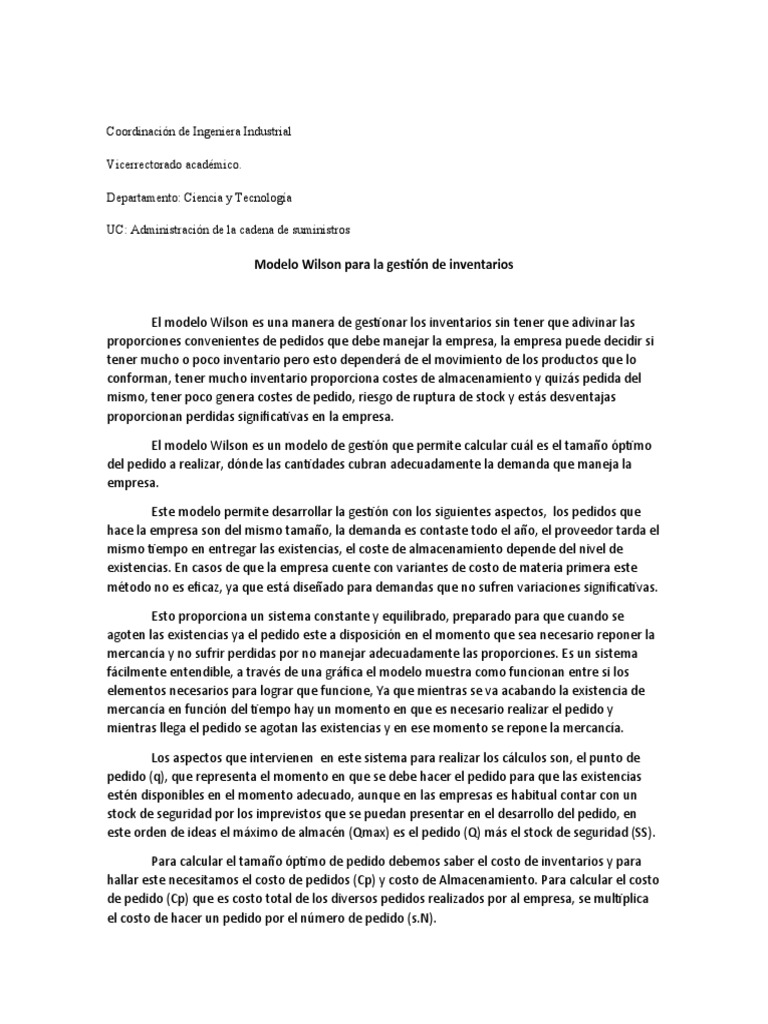Modelo Wilson para La Gestión de Inventarios | PDF | Inventario | Economias