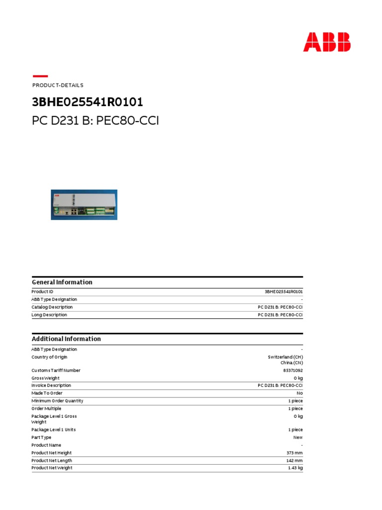 3bhe025541r0101: PC D231 B: Pec80-Cci | PDF