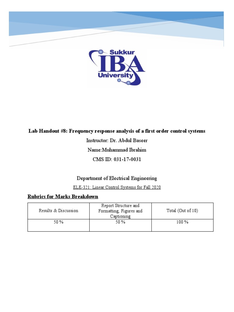 Frequency Response Of First Order Systems Pdf Computer Science