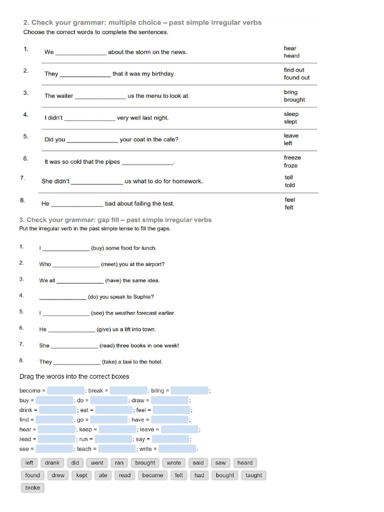 Irregular Verbs Exercises | PDF