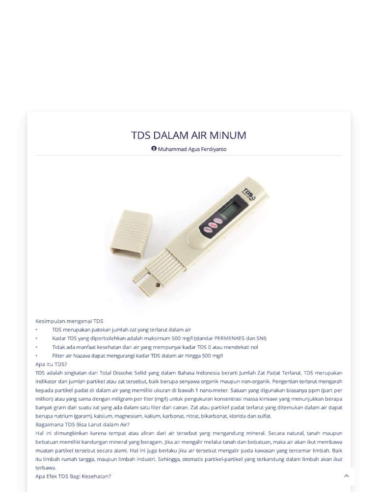 Arti TDS dalam Air Minum: Mengapa Penting untuk Kesehatan Anda?