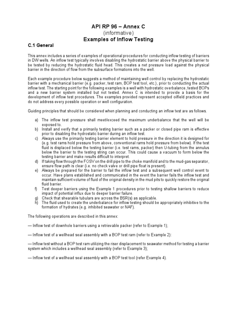 Inflow Testing Procedures in DW Wells | PDF | Gases | Gas Technologies