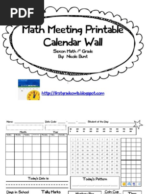 SaxonMathMeetingCalendarPages1stGrade
