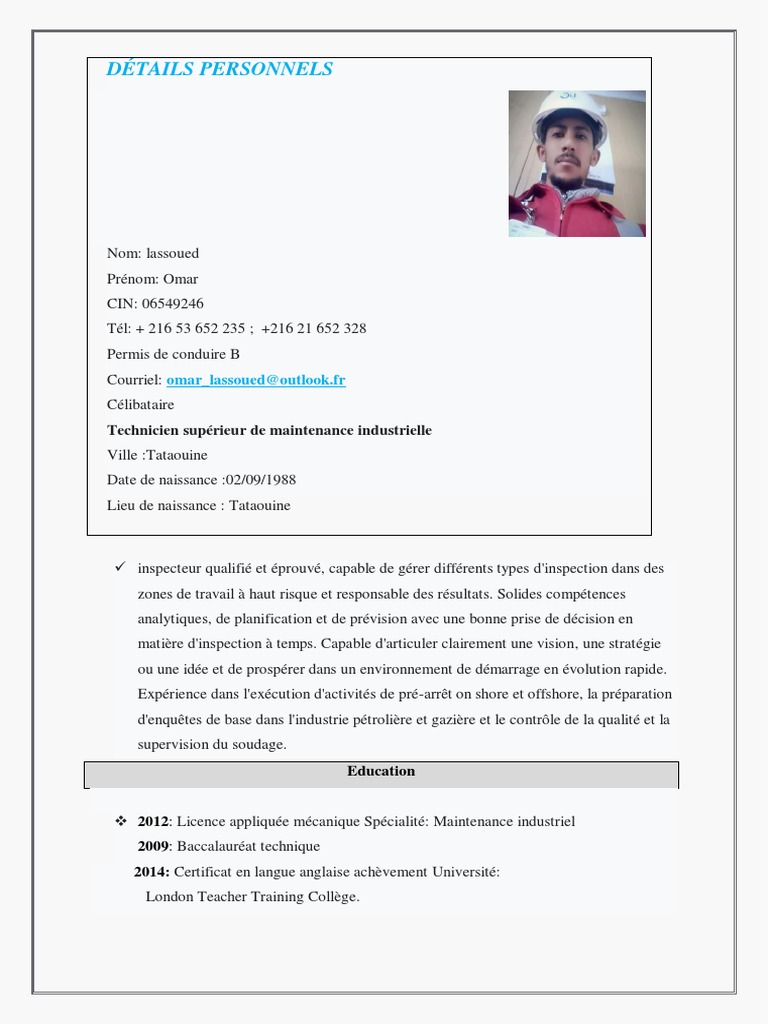 CV Inspecteur Qualifié en Inspection CND | PDF | Affaires