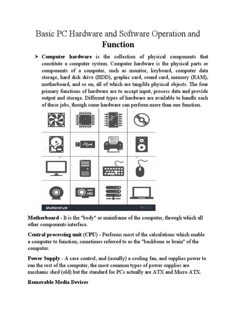 Basic PC Hardware and Software Operation and Function PDF Computer