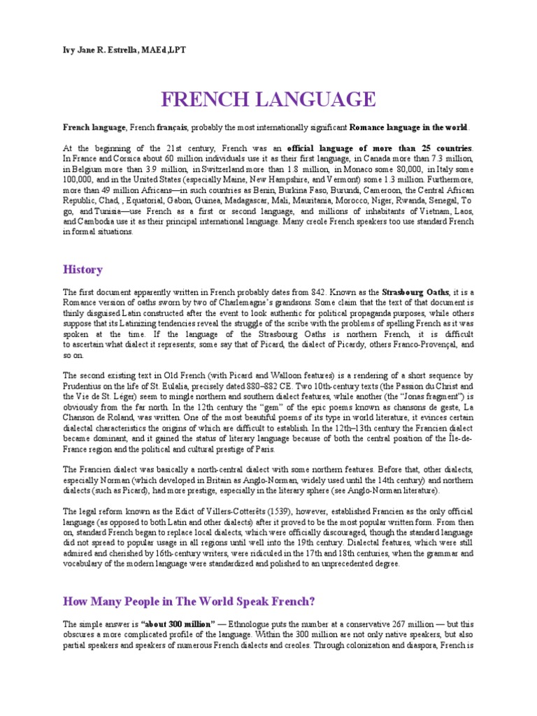 French Language PDF French Language France