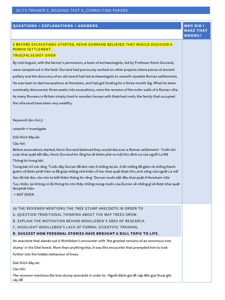 Ielts Trainer 2 - Reading Test 4 - Correcting Papers | PDF