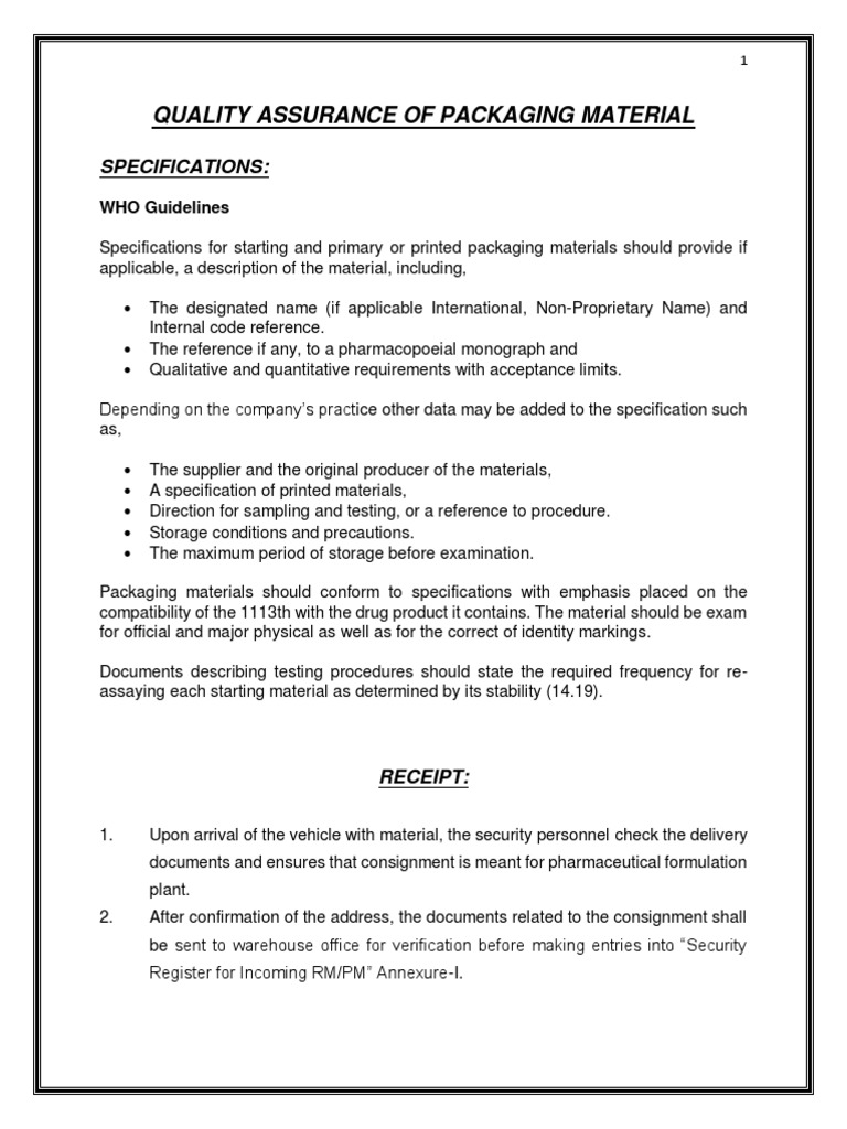 Q.A of Packaging Materials PDF Verification And Validation