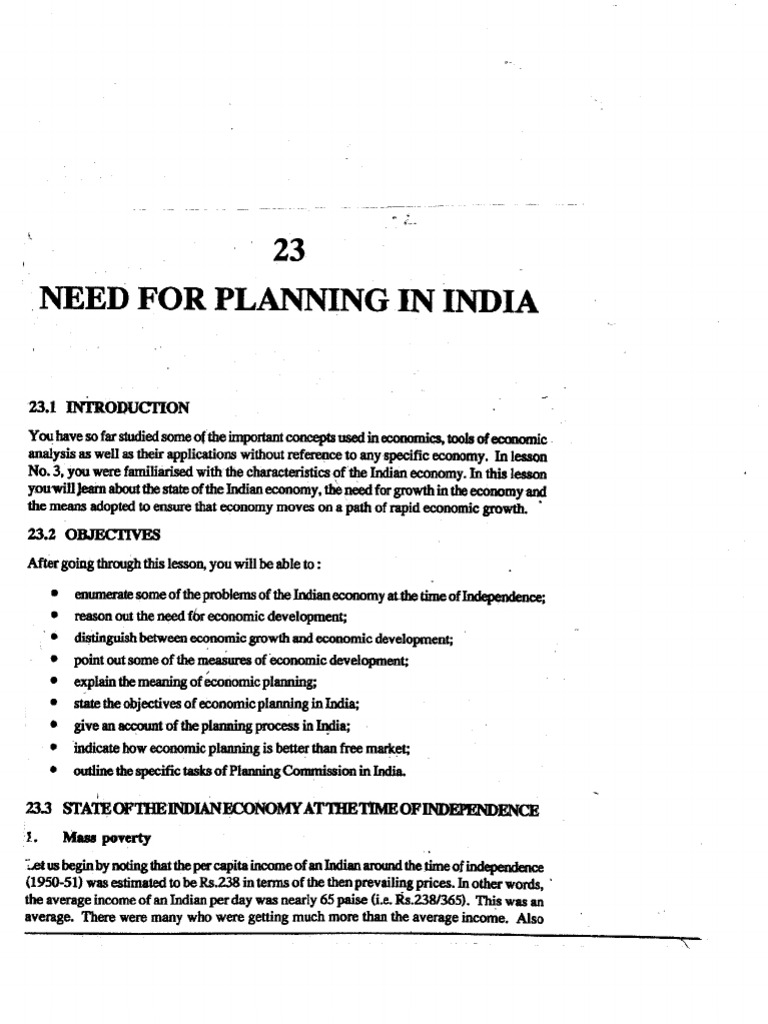 Objectives of Economic Planning in India PDF