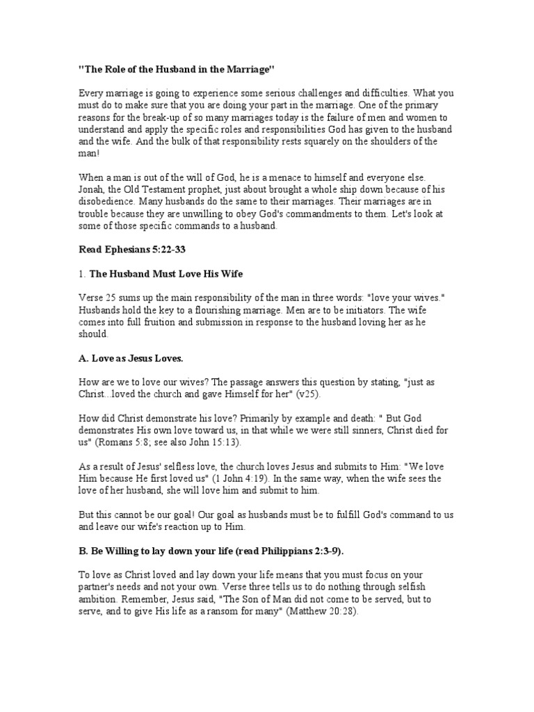 The Role of The Husband in The Marriage 2 | PDF | Wife | Love