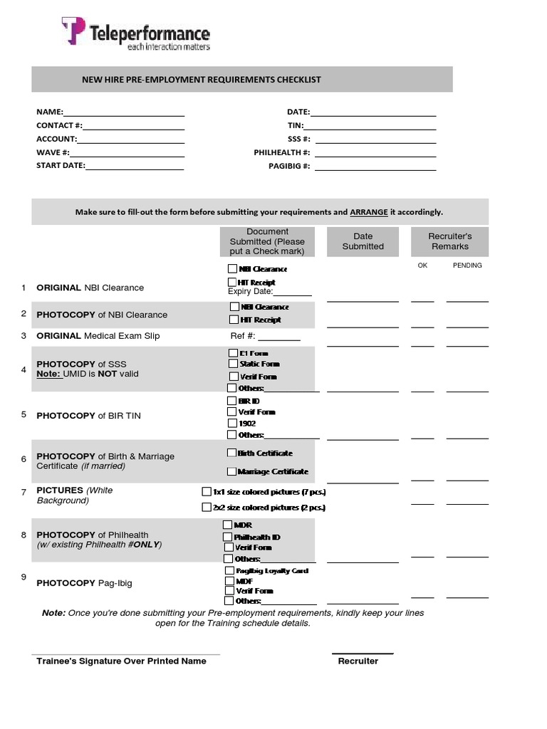 Kohls List of PreEmployment Requirements PDF Consent Business