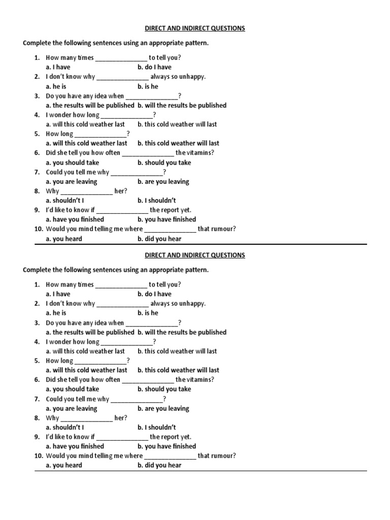 Direct and Indirect Questions | PDF | Language Arts & Discipline | Wellness