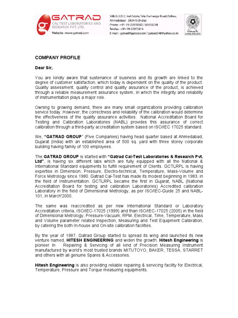 Introduction Letter PDF Calibration Metrology