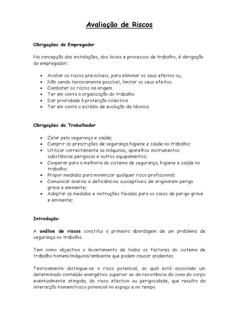 Avaliação de Riscos no Trabalho | PDF