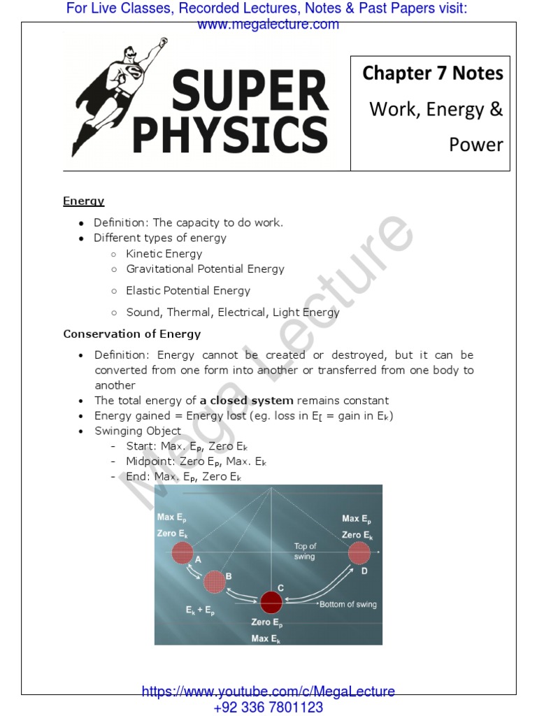 C6 Energy Work and Power Notes PDF Potential Energy Energy