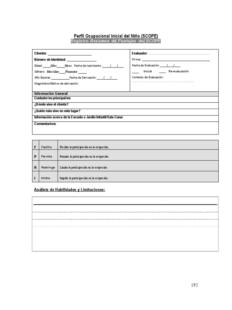 Perfil Ocupacional Inicial del Niño SCOPE | PDF | Comunicación ...