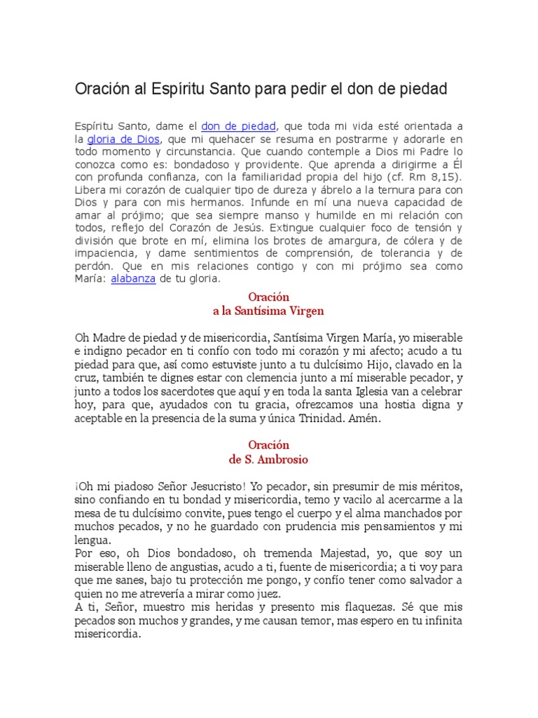 Oración Al Espíritu Santo para Pedir El Don de Piedad, Ala Virgen, San ...