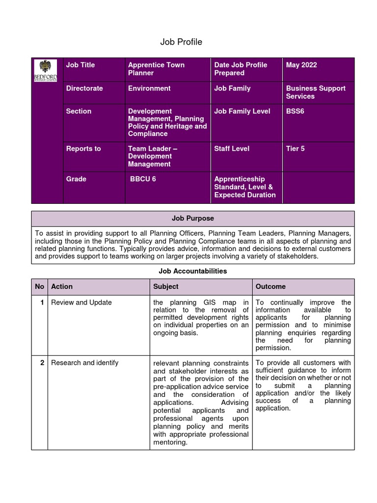 Apprentice Town Planner Job Profile PDF