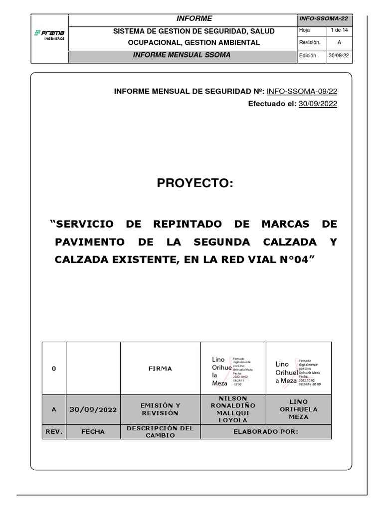 Informe Mensual SSOMA Septiembre 2022 | PDF | Seguridad y salud ocupacional