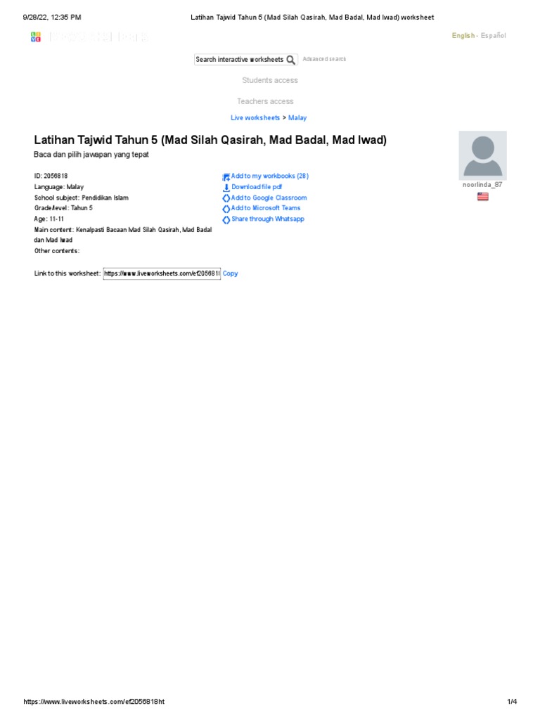 Latihan Tajwid Tahun 5 Mad Silah Qasirah Mad Badal Mad Iwad