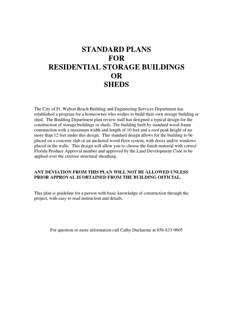 Standard Plans for Wood Framed Sheds | PDF | Framing (Construction) | Shed