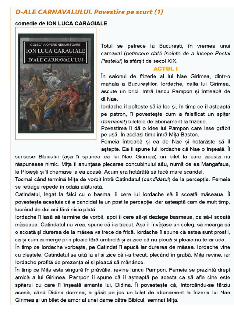 D'ale Carnavalului Rezumat D-Ale Carnavalului | PDF