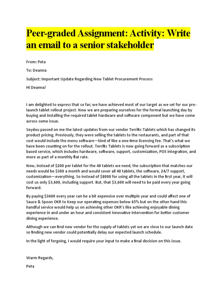 Write An Email To A Senior Stakeholder | PDF | Business | Computers