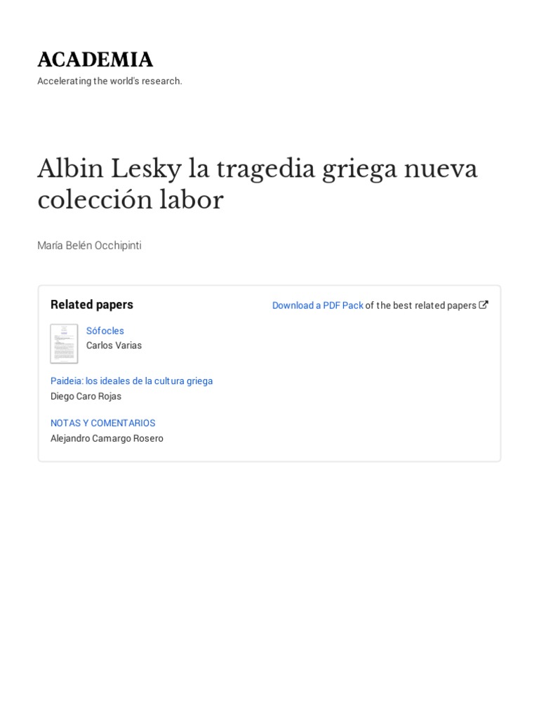 Tragedia Griega: Análisis de Albin Lesky | PDF | Ciencias sociales ...