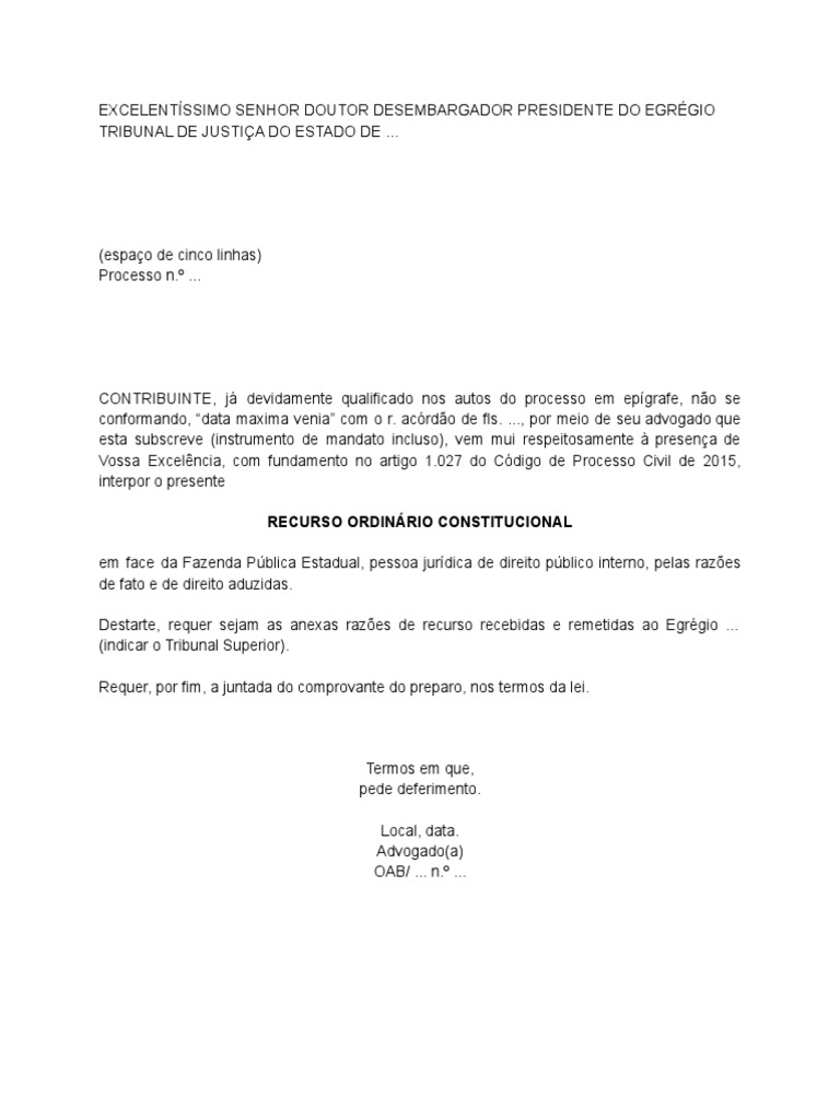 Modelo - Recurso Ordinário | PDF