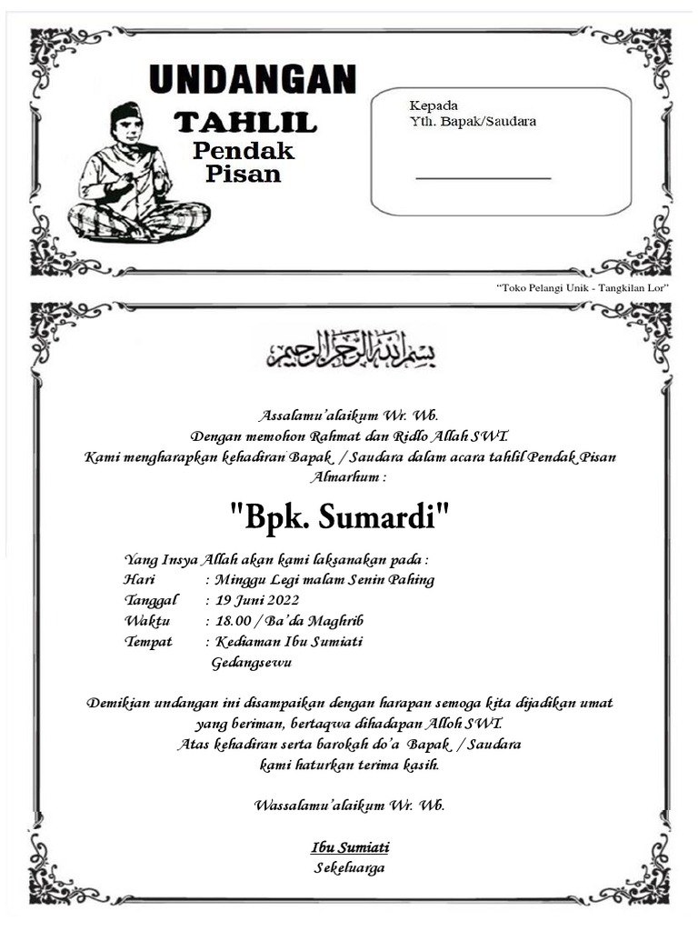 Undangan Tahlil Pendak | PDF