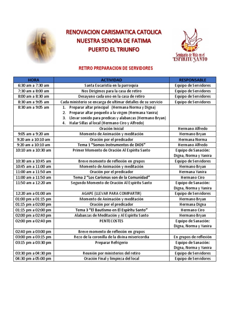 Renovacion Carismatica Catolica Retiro Preparacion De Servidores Pdf