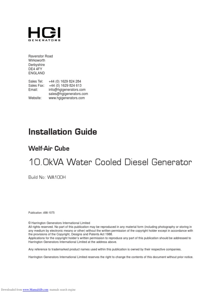WA100H Installation Guide PDF Pipe (Fluid Conveyance) Door