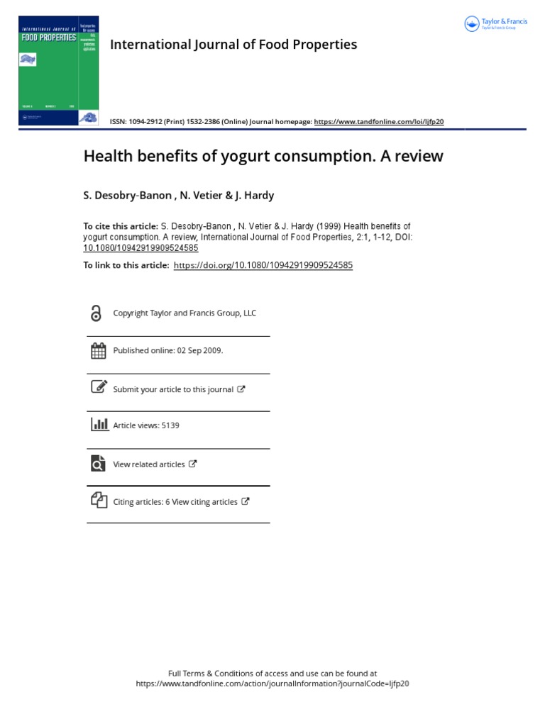 Health Benefits of Yogurt Consumption A Review PDF Yogurt Milk