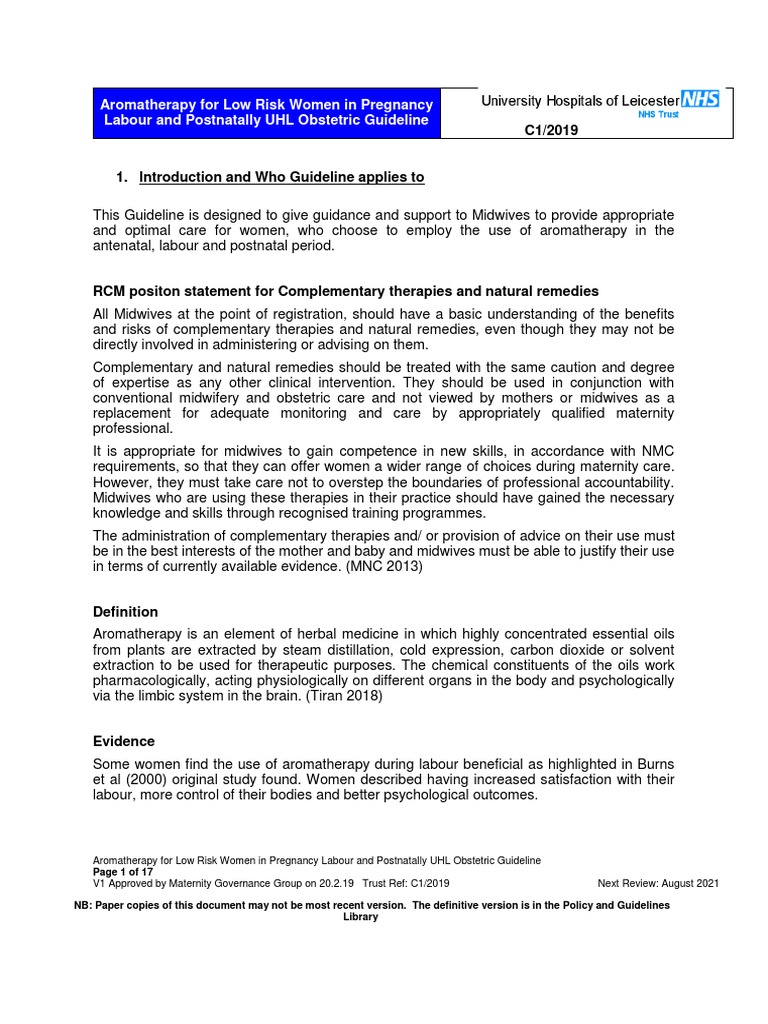 Aromatherapy For Low Risk Women in Pregnancy Labour and Postnatally UHL