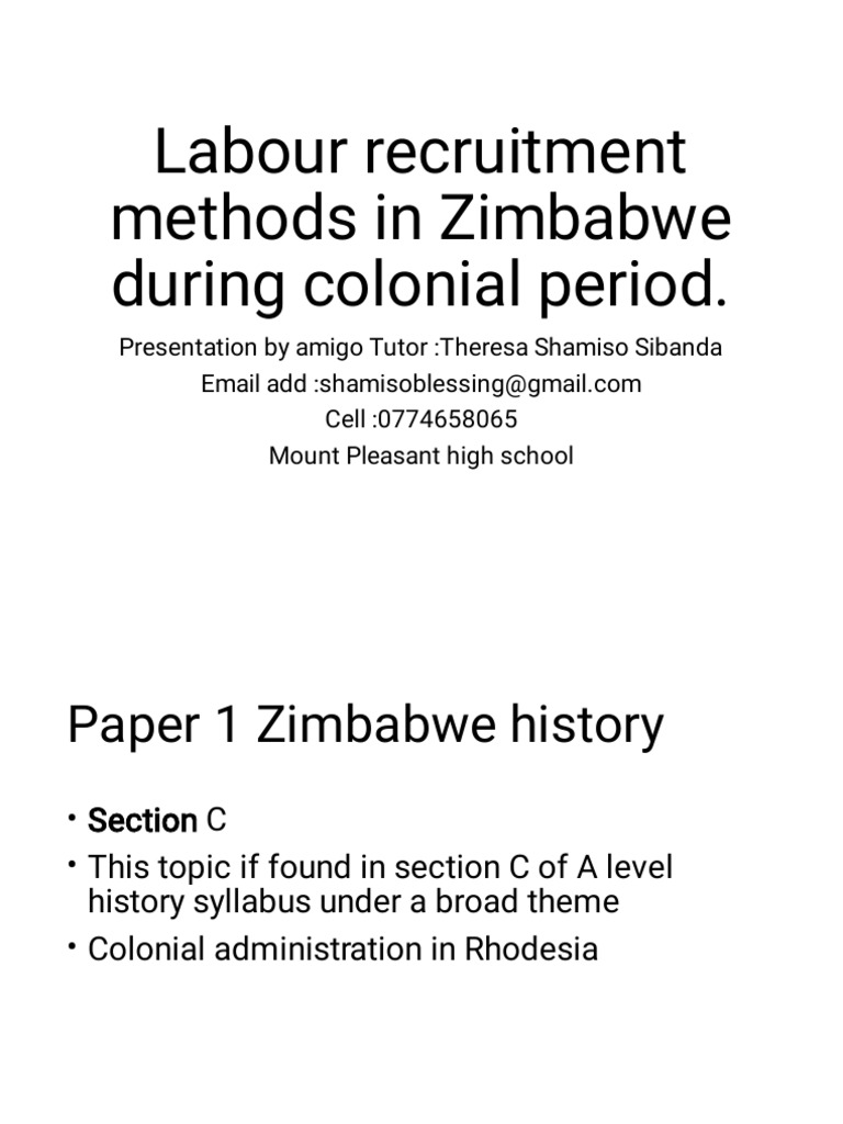 Labour Recruitment Methods in Zimbabwe During Colonial Period | PDF ...