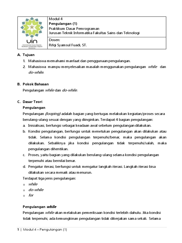 Modul 4 - Pengulangan While Dan Do-While | PDF | Komputer