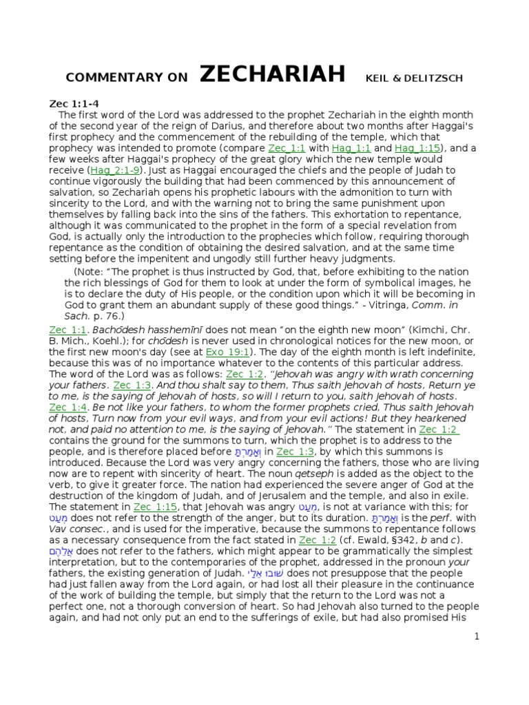Zechariah Commentary: Call to Repentance | PDF | Book Of Zechariah | Angel