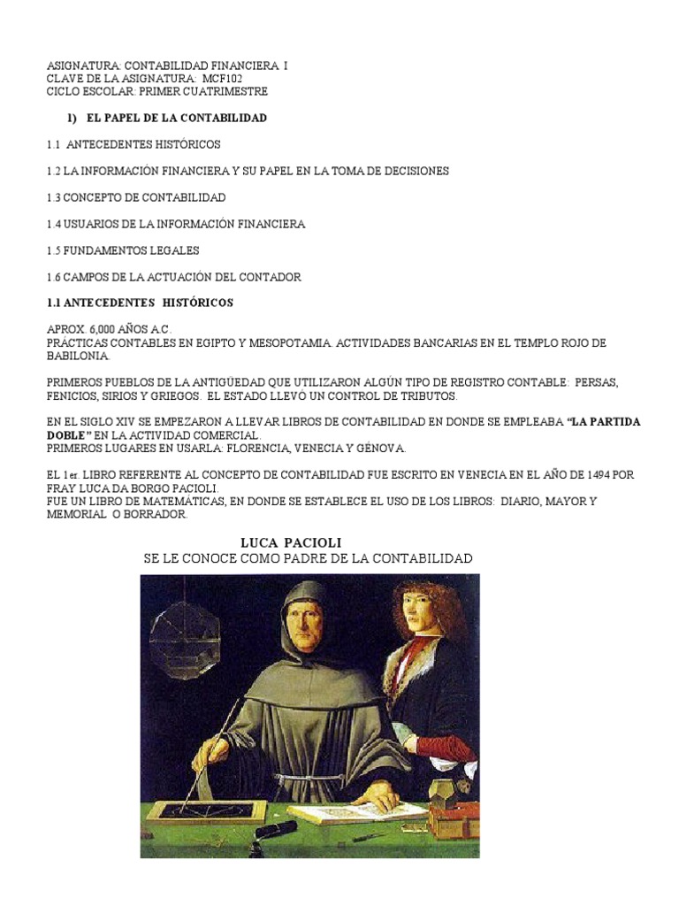 1) El Papel de La Contabilidad: Luca Pacioli | PDF | Contabilidad