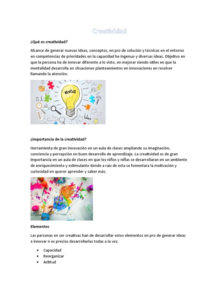 Importancia de la Creatividad en el Aula | PDF | Crecimiento personal y ...