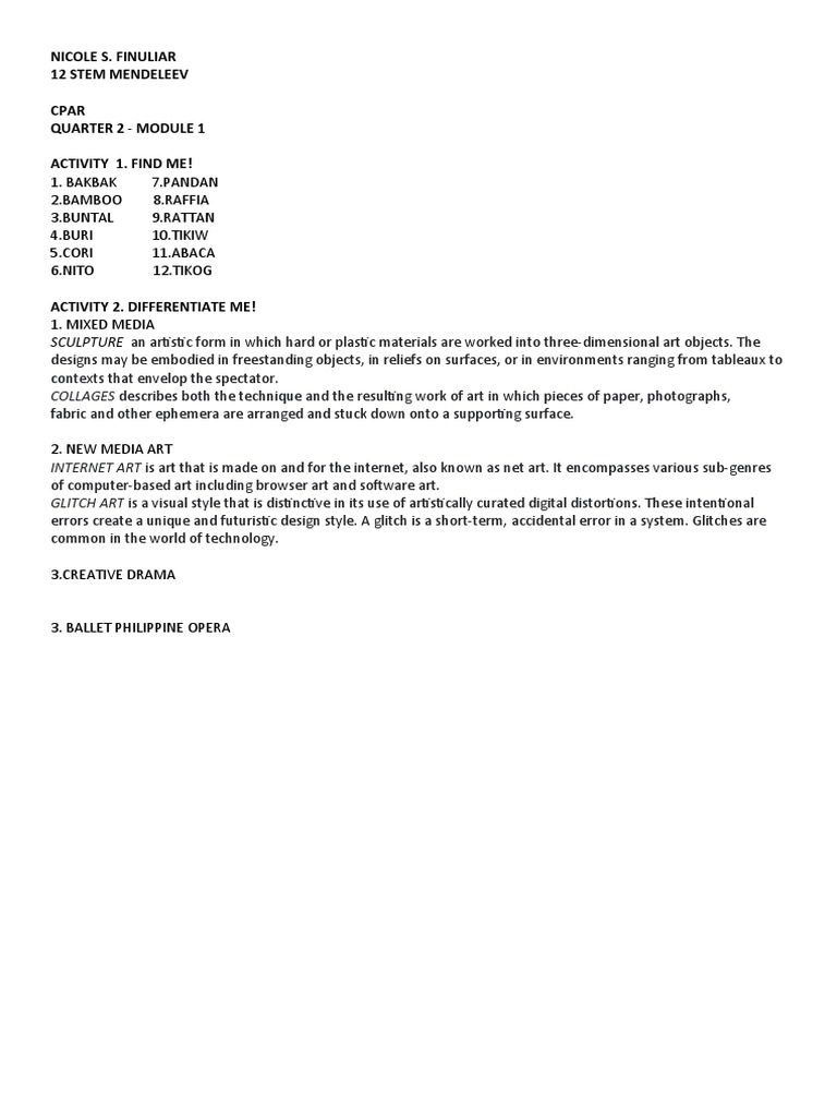 Cpar q2 | PDF | Art | Science & Mathematics