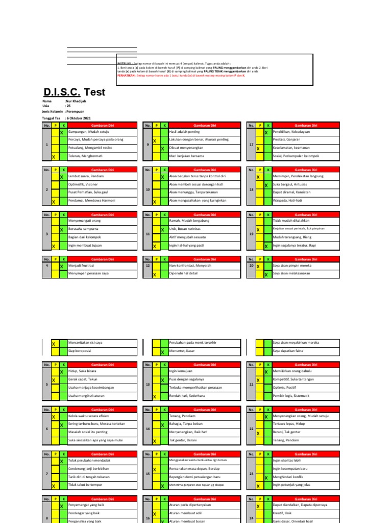 Hasil Tes Kepribadian D.I.S.C. | PDF