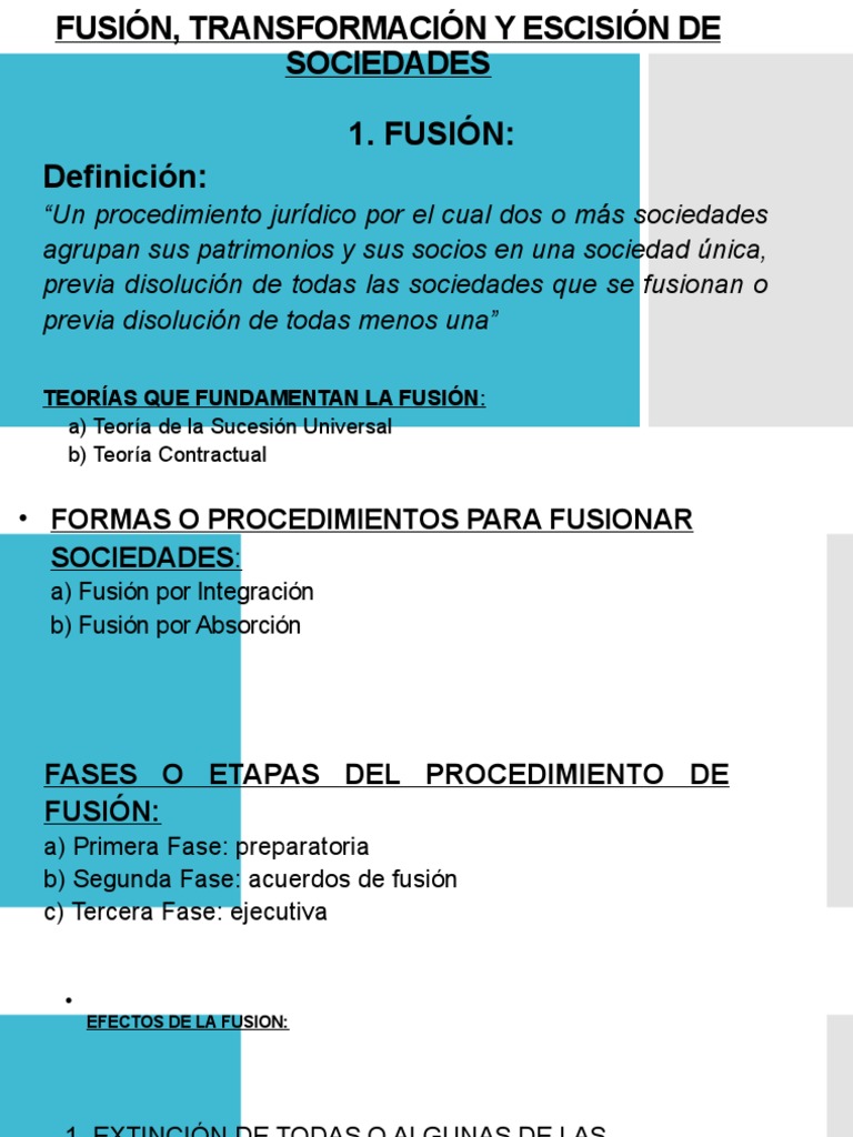 Fusión, Escisión y Transformación de Sociedades | PDF