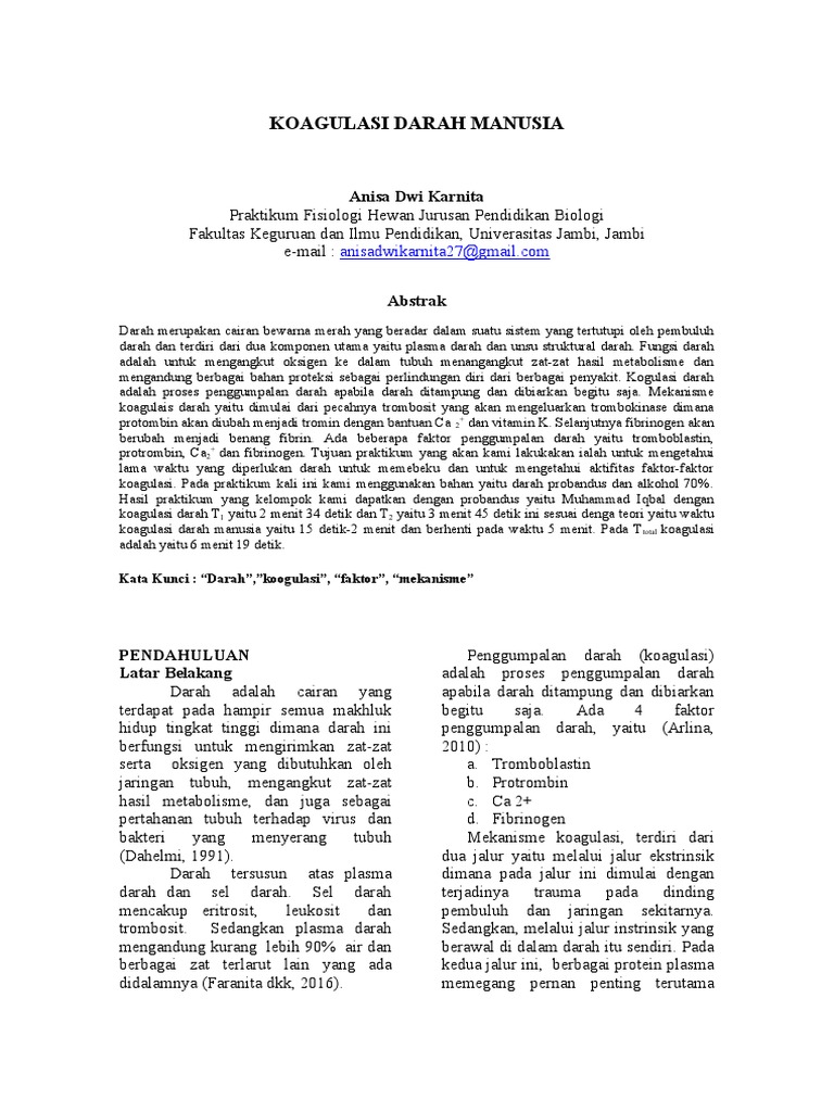 Mekanisme Koagulasi Darah Manusia | PDF