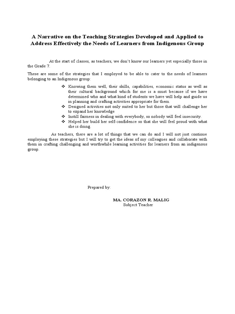 A Narrative On The Teaching Strategies Developed and Applied To Address ...